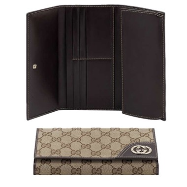 Brun Gucci Continental Porte-Monnaie Avec Verrouillage Ornement